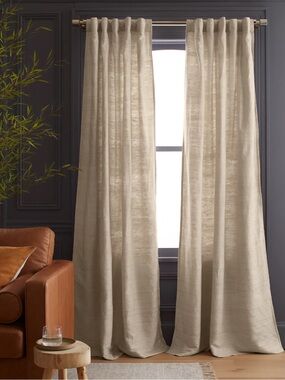 NWT QUINCE Set Of 2 48x84 Raw Silk Curtain light filtering Sand 8997